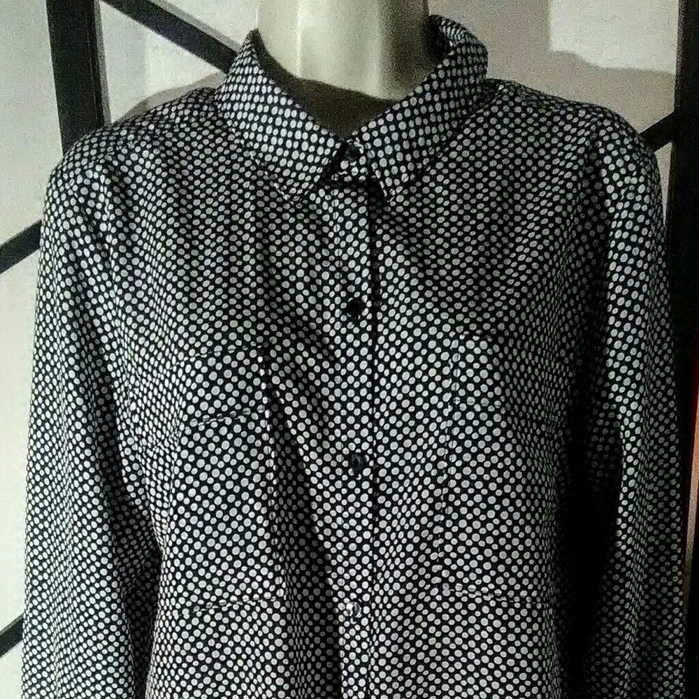 Liz Claiborne Polka Dot White Black Blouse